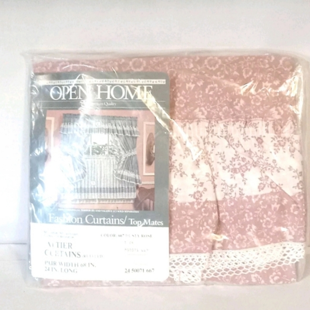 VTG Sears & Robuck Floral Pair Curtain Tiers Lace Ruffled New Old Stock 68x24.